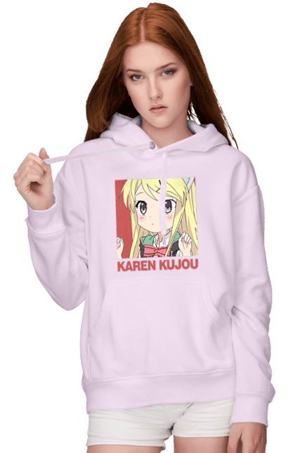 Women's hoodie with prints Kiniro Mosaic Karen Kujo. Anime, gold mosaic, karen, karen kujo, kiniro mosaic, kinmoza, manga. 2070702