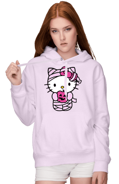 Women's hoodie with prints Hello Kitty Halloween. Brand, cat, character, halloween, hello kitty, kitten, kitty, mummy. 2070702