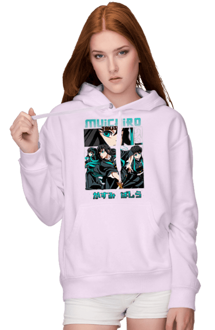 Women's hoodie with prints Demon Slayer Muichiro. Anime, kimetsu no yaiba, manga, muichiro, muichiro tokito, serial. 2070702