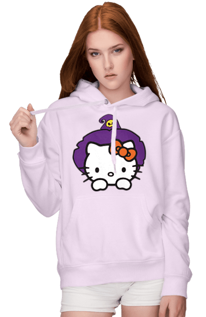 Women's hoodie with prints Hello Kitty Halloween. Brand, cat, character, halloween, hello kitty, kitten, kitty, witch. 2070702