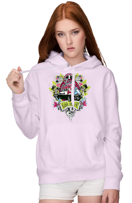 Women`s hoodie with prints Car Show, Summer. Automobile, cards, money, palm, show. 2070702
