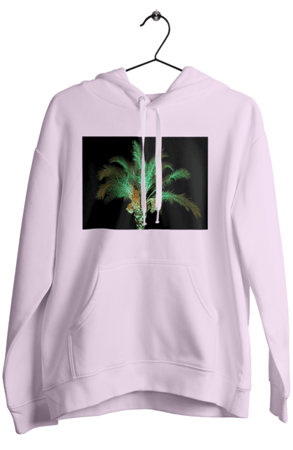 Жіноче худі з принтом "Фінікова Пальма Вночі". Берег, відпочинок, відпустка, зелений, море, ніч, оазис, океан, острів, пальма, південь, подорож, пригоди, тропіки, фінікова, чорне. 2070702