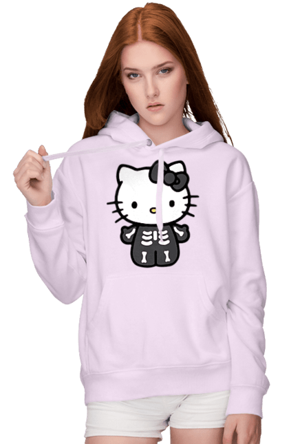 Women's hoodie with prints Hello Kitty Halloween. Brand, character, halloween, hello kitty, kitten, kitty, skeleton, zombie. 2070702