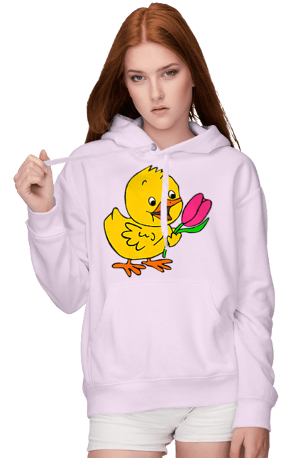 Women`s hoodie with prints Chicken With A Tulip. Chick, tulip. 2070702
