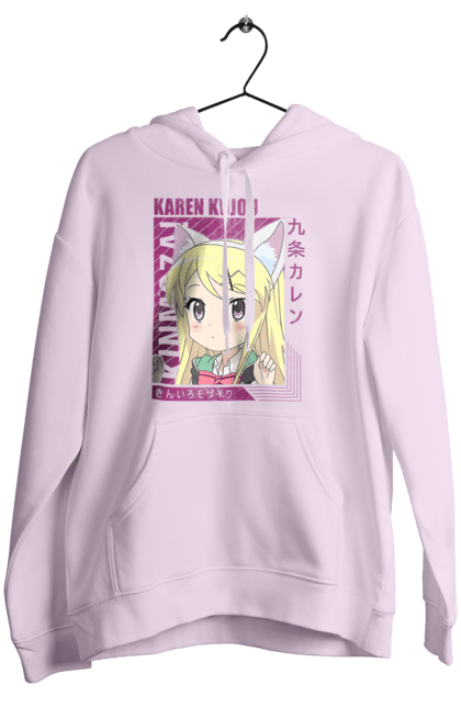 Women's hoodie with prints Kiniro Mosaic Karen Kujo. Anime, gold mosaic, karen, karen kujo, kiniro mosaic, kinmoza, manga. 2070702