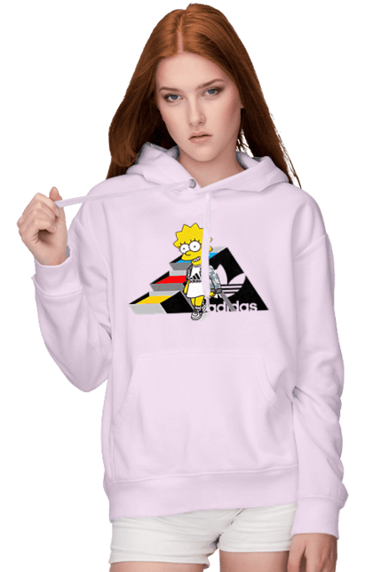 Женское худи с принтом Adidas Лиза. Adidas, lisa, simpson, адидас, лиза, лиса симпсон, мультсериал, персонаж, сериал, симпсон. 2070702