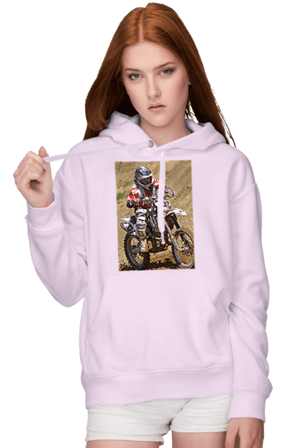 Women`s hoodie with prints MOTOR RACER. Athlete, moto, motor racer, motorbike, sport. 2070702