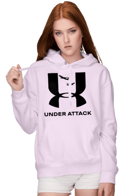 Жіноче худі з принтом "Under Attack black". Андер армор, бренди, гумор, приколи, прикольні, ундер армор. 2070702
