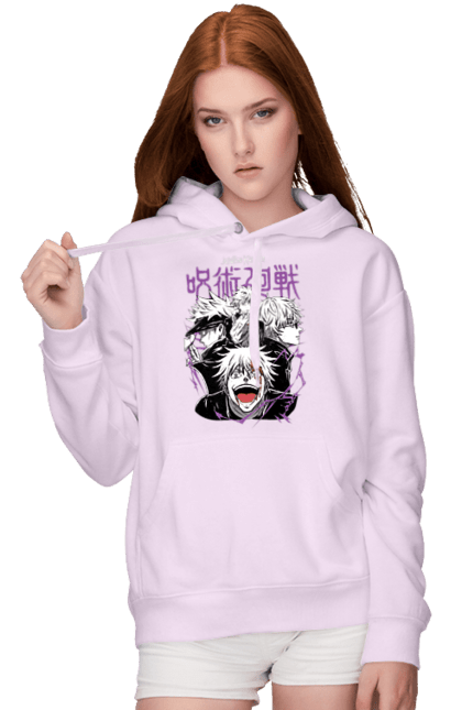 Women's hoodie with prints Jujutsu Kaisen Gojo. Anime, dark fantasy, gojo, jujutsu kaisen, magic battle, manga, mystic. 2070702