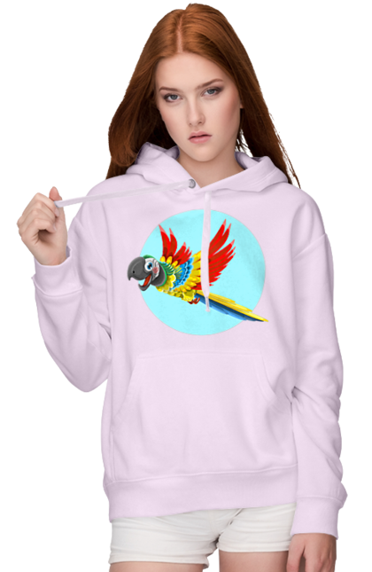 Жіноче худі з принтом "Папуга". Барвистий папуга, какаду, кольоровий папуга, папуга, що летить. 2070702