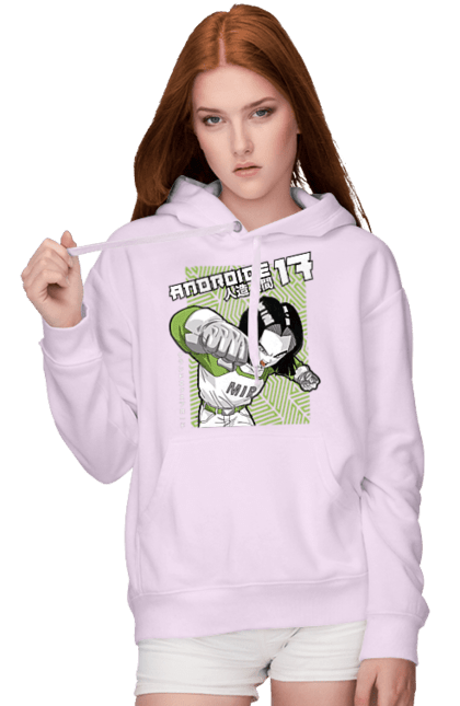 Women's hoodie with prints Android 17. Android 17, anime, cyborg, dragon ball, killer, manga, tv series. 2070702