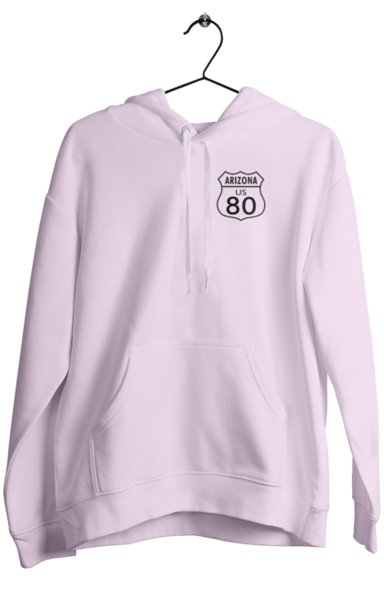 Women`s hoodie with prints Route 80. Bike, biker, biker club, bikers club, brother, brutal, dude, hot asphalt, hot horse, hot rod, motorcycle, motorcyclist, real man, road 50, road 66, road 80, roads of america, roads of ukraine, roads we choose, speed, take, thirst for speed. 2070702