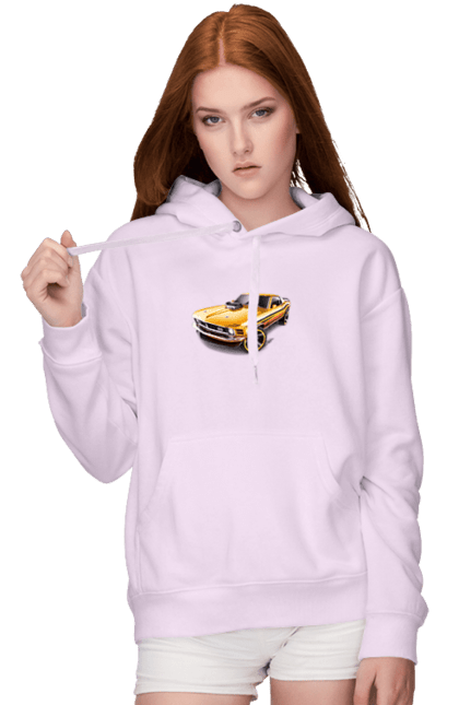 Жіноче худі з принтом "Форд мустанг". Американська легенда, жовтий мустанг, культове авто, мустанг, потужне авто, форд мустанг, шелбі. 2070702