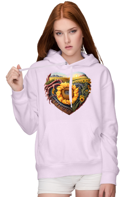 Women`s hoodie with prints Символи України. Field, sky, sunflower, symbols of ukraine, ukraine, wheat. 2070702