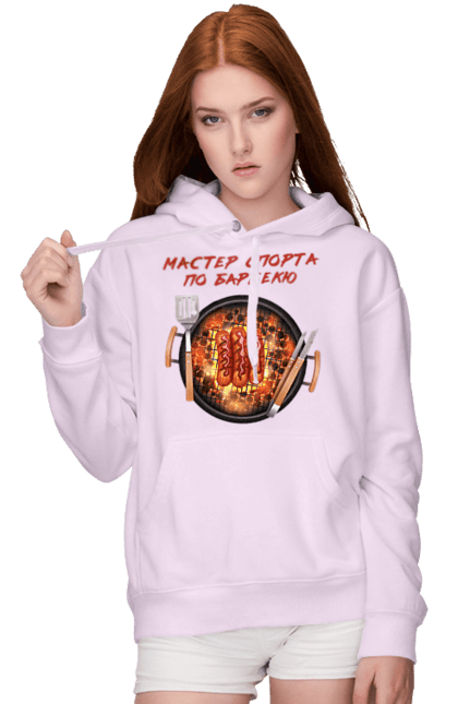 Women`s hoodie with prints Master Of Sports On Barbecue. B-b-q, master of sport, picnic, sausages. 2070702