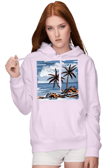 Women`s hoodie with prints Palm Trees And Sky. Clouds, palm trees, sea, sky. 2070702