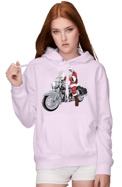 Жіноче худі з принтом "Санта На Мотоциклі". Мотоцикл, новий рік, санта, свято. 2070702