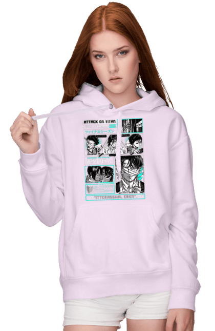 Women's hoodie with prints Attack on Titan. Action film, anime, attack on titan, dark fantasy, drama, eren, eren jaeger, manga, post-apocalyptic. 2070702