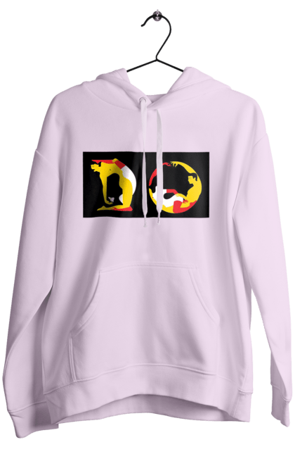 Women`s hoodie with prints Stretching For An Adult. Poses, stretching. 2070702