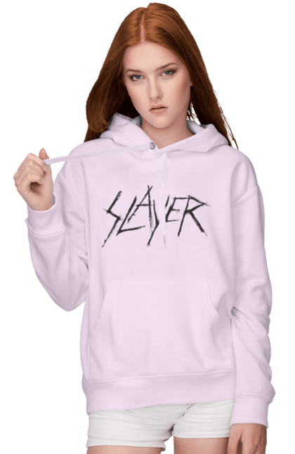 Женское худи с принтом Slayer. Slayer, грув-метал, група, метал група, музыка, ню-метал, спид-метал, трэш-метал, череп. 2070702