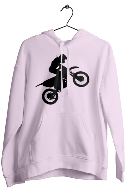 Жіноче худі з принтом "Силует Мотоцикліста". Мотоцикл, мотоцикліст, шолом. 2070702