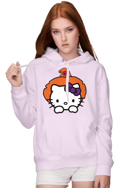 Women's hoodie with prints Hello Kitty Halloween. Brand, cat, character, halloween, hello kitty, kitten, kitty, witch. 2070702