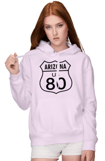 Women`s hoodie with prints Route 80. Bike, biker, biker club, bikers club, brother, brutal, dude, hot asphalt, hot horse, hot rod, motorcycle, motorcyclist, real man, road 50, road 66, road 80, roads of america, roads of ukraine, roads we choose, speed, take, thirst for speed. 2070702
