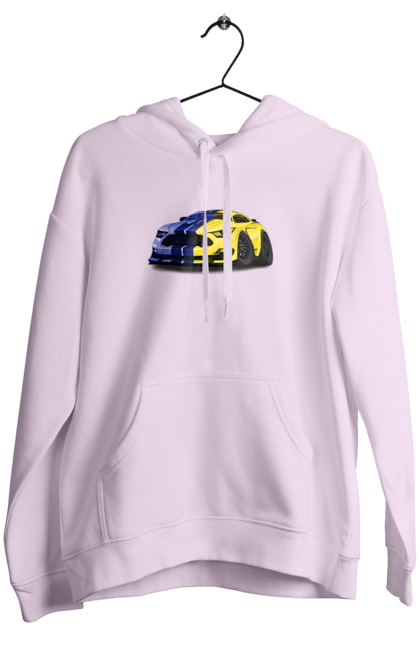 Women`s hoodie with prints Ukrainian mustang. Colors of ukraine, ford mustang, machine, mustang, shelby, supercar, yellow blue car. 2070702