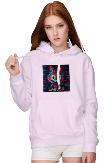 Жіноче худі з принтом "Лабубу". Crt, rgb, глітч, кіберпанк, лабубу, пікселі, ретро, спотворення, цифрове мистецтво, шум. 2070702