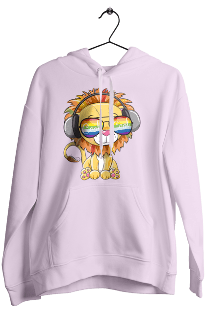 Women`s hoodie with prints Lion In Glasses And Headphones. Glasses, headphones, lion cub. 2070702