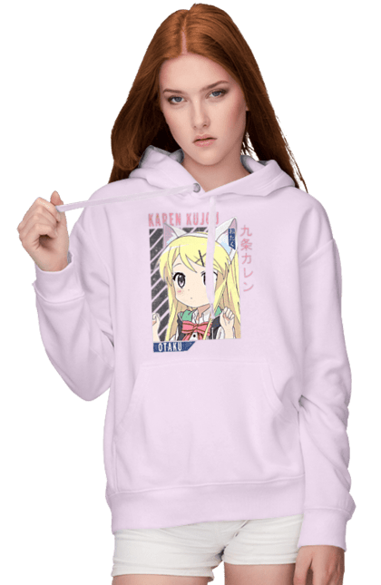 Women's hoodie with prints Kiniro Mosaic Karen Kujo. Anime, gold mosaic, karen, karen kujo, kiniro mosaic, kinmoza, manga. 2070702