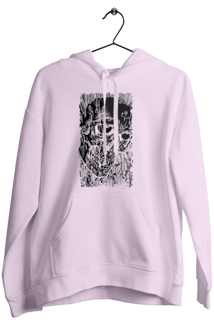 Women's hoodie with prints Skull. Black and white, bones, eyes, scull, teeth, worms. 2070702