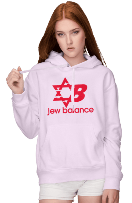 Жіноче худі з принтом "Jew Balance Red". New balance, гумор, еврейські, жарти, жартівливі, літні, прикольні, червоний. 2070702