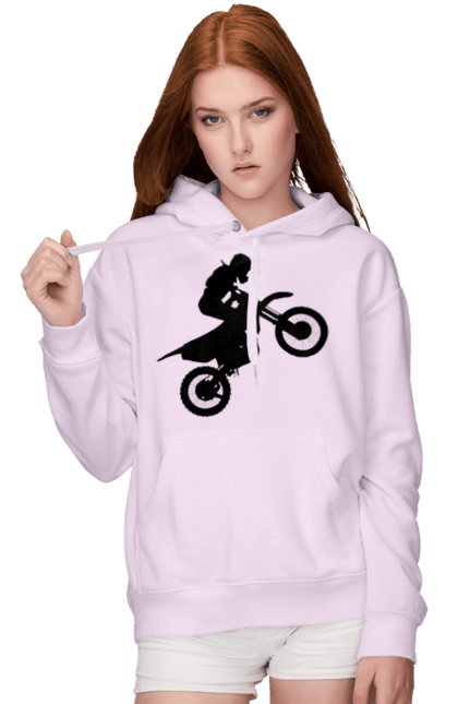 Жіноче худі з принтом "Силует Мотоцикліста". Мотоцикл, мотоцикліст, шолом. 2070702