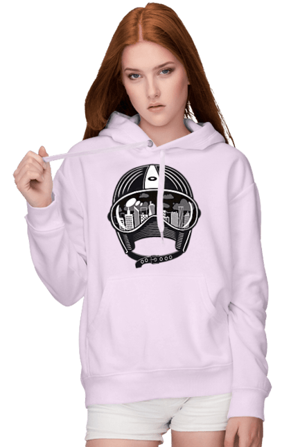 Women`s hoodie with prints Helmet And City. City, helmet, speed. 2070702