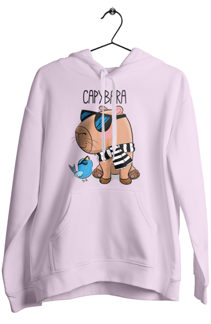 Women`s hoodie with prints Stylish Capybara. Animal, bird, capybara, fashionable capybara, glasses, mood, striped scarf, stylish capybara, sunglasses. 2070702