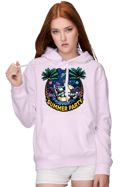 Women`s hoodie with prints Summer Party With Astronaut. Cosmonaut, space, summer. 2070702