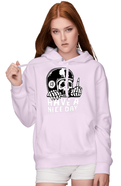 Women`s hoodie with prints Have a nice day. Fak, have a, nice day, scull, thirteen, with a skull. 2070702