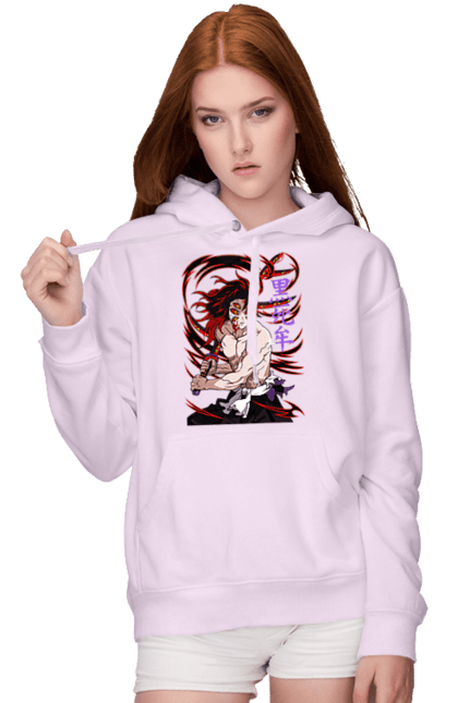 Women's hoodie with prints Demon Slayer Kokushibo. Anime, demon slayer, eternal paradise faith, kimetsu no yaiba, kokushibo, manga, nezuko, twelve kizuki, upper rank six. 2070702