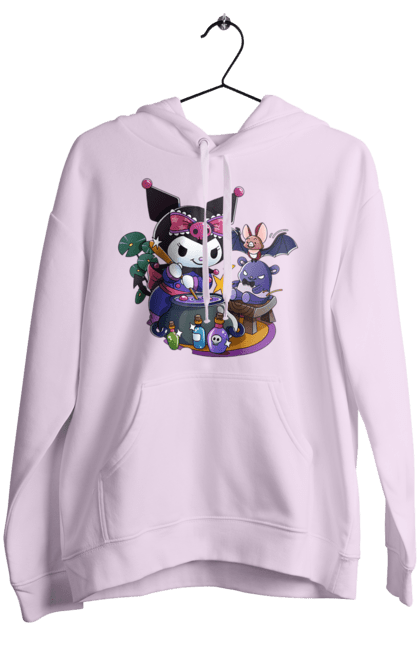 Women`s hoodie with prints Hello Kitty Kuromi. Anime, character, hello kitty, kuromi, my melody, sanrio. 2070702