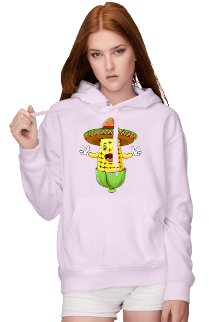 Жіноче худі з принтом "Кукурудза Сомбреро". Їжа, кукурудза, сомбреро. 2070702