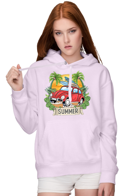 Women`s hoodie with prints Summer, Car And Palm Trees. Palm trees, relaxation, summer. 2070702