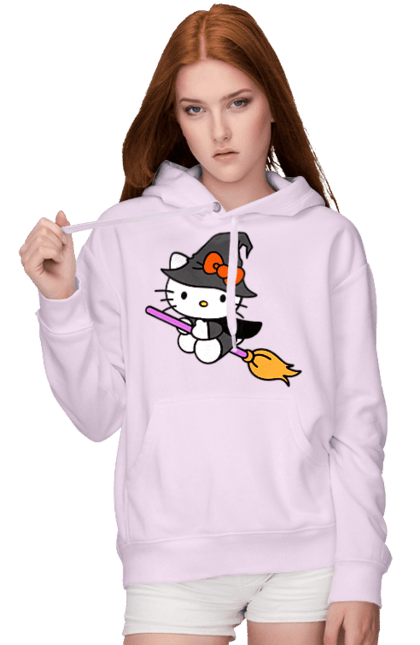 Women's hoodie with prints Hello Kitty Halloween. Brand, cat, character, halloween, hello kitty, kitten, kitty, witch. 2070702