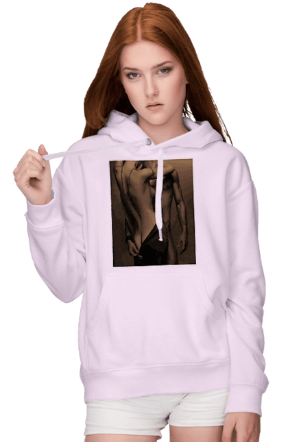 Women`s hoodie with prints Intrigue. Delight, intrigue, love, man and woman, reciprocity, sex. 2070702