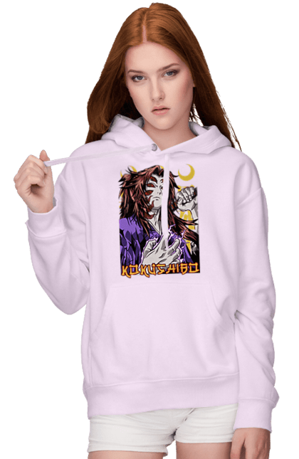 Women's hoodie with prints Demon Slayer Kokushibo. Anime, demon slayer, eternal paradise faith, kimetsu no yaiba, kokushibo, manga, nezuko, twelve kizuki, upper rank six. 2070702