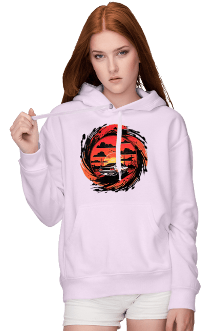 Women`s hoodie with prints Ferrari at sunset. Car, cars, ferrari, ferrari at sunset. 2070702