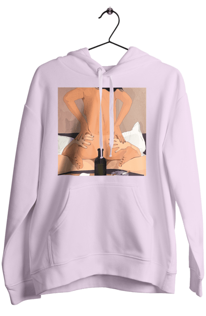 Women`s hoodie with prints Naked Girl, Bottle And Cigarettes. From above, naked. 2070702