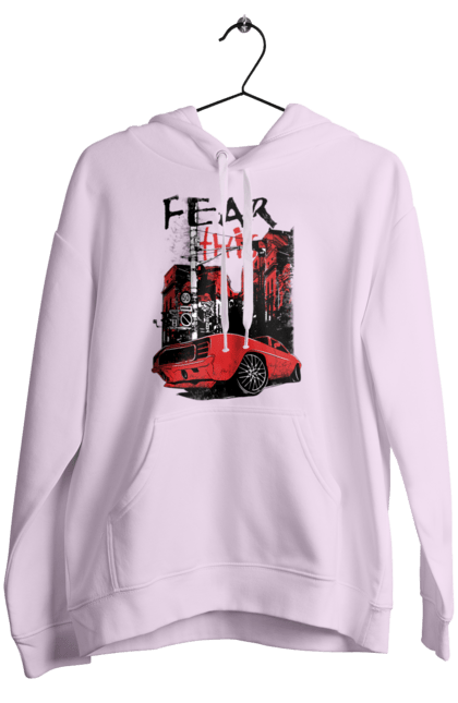 Women`s hoodie with prints Red Car In The City. Riding, town. 2070702