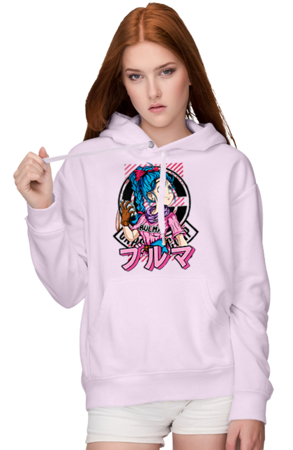 Women's hoodie with prints Dragon Ball Bulma. Anime, bulma, dragon ball, goku, manga, tv series, vegeta. 2070702