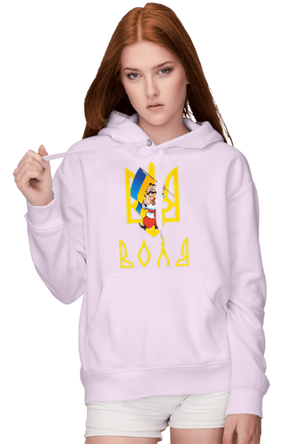 Women`s hoodie with prints Тризуб Воля Козак з прапором України. Cossack, emblem, flag, flag of ukraine, symbol of ukraine, traditions of ukraine, trident, trident will, ukraine, will. 2070702